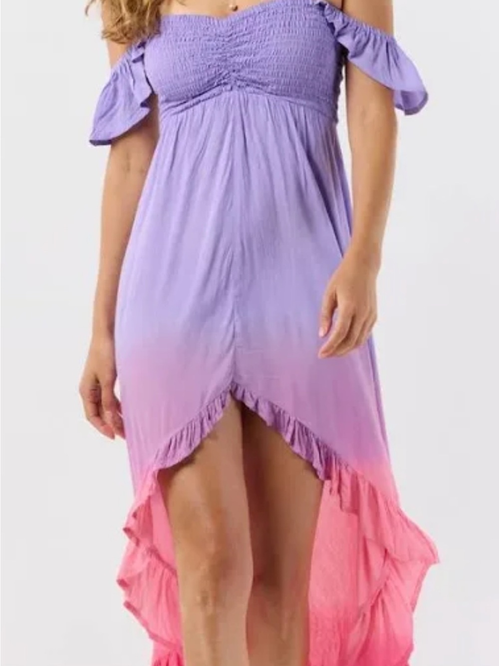 Tiare Hawaii Lavender-to-Pink Ombre Off-Shoulder High-Low Dress